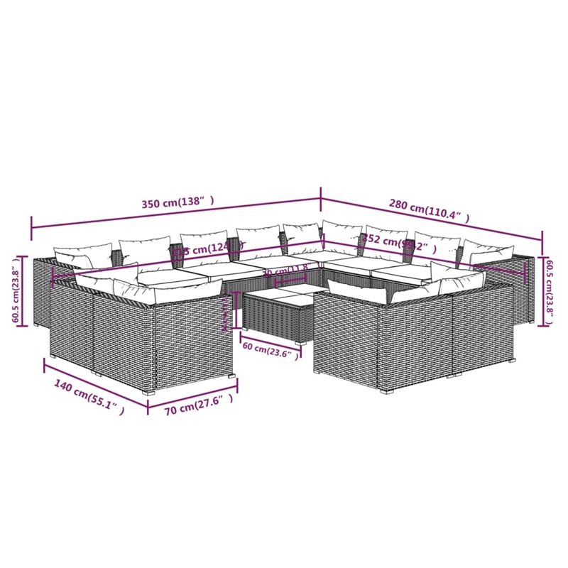 vidaXL 13 Piece Garden Lounge Set in Brown