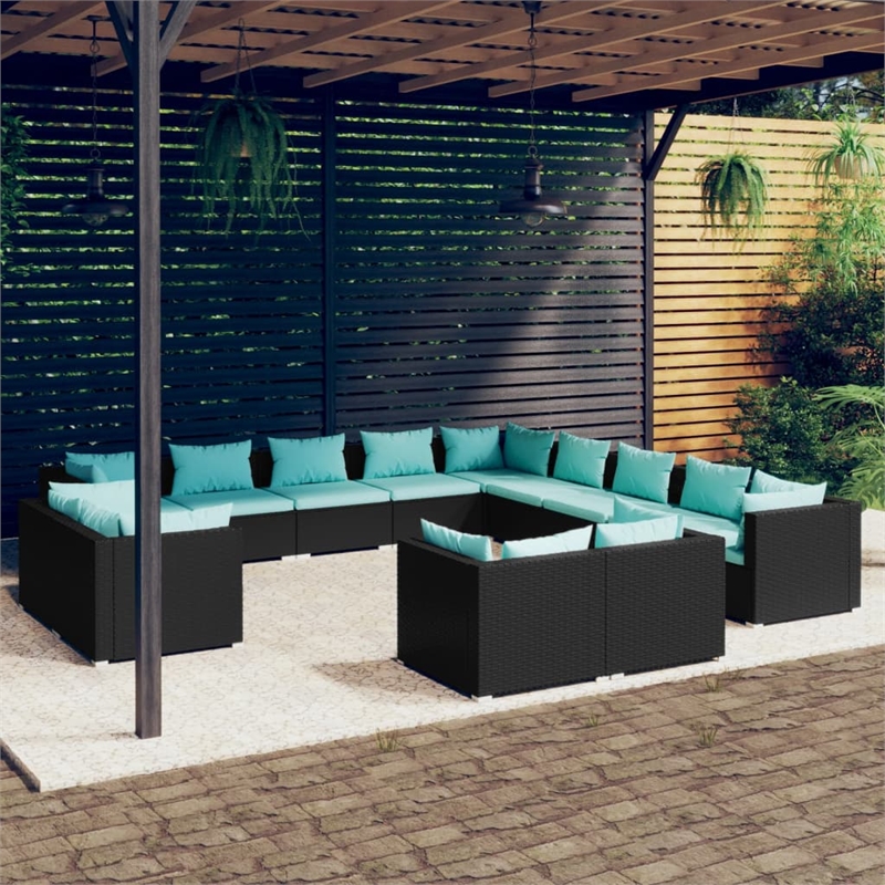 vidaXL 13 Piece Garden Lounge Set in Black/Blue