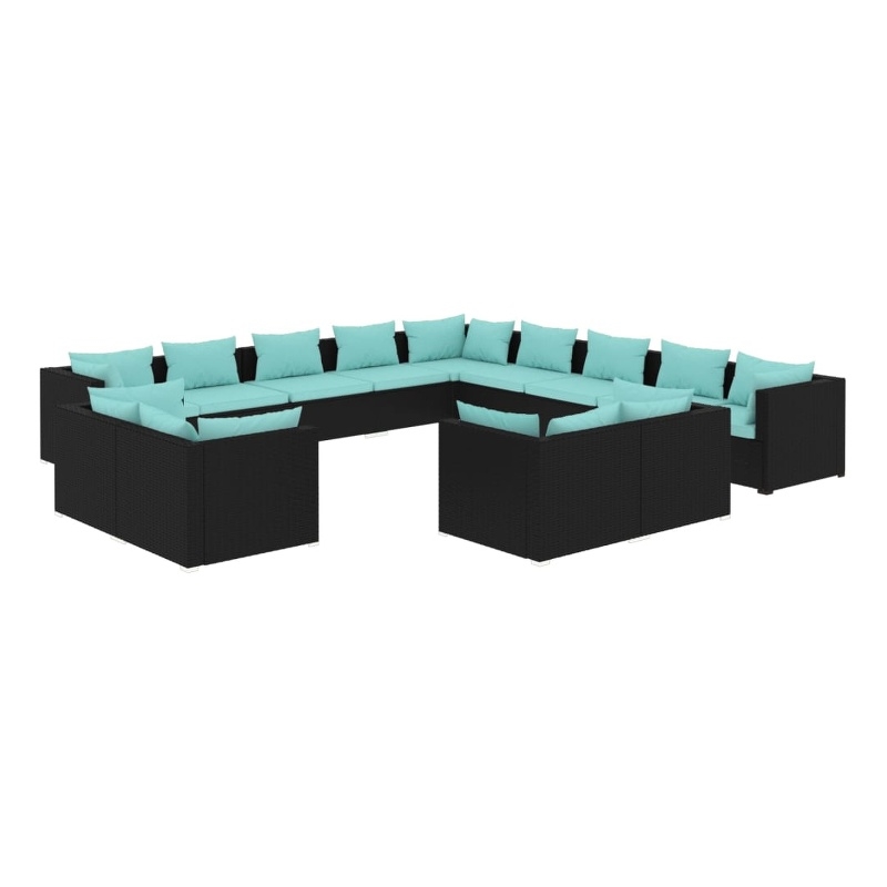 vidaXL 13 Piece Garden Lounge Set in Black/Blue