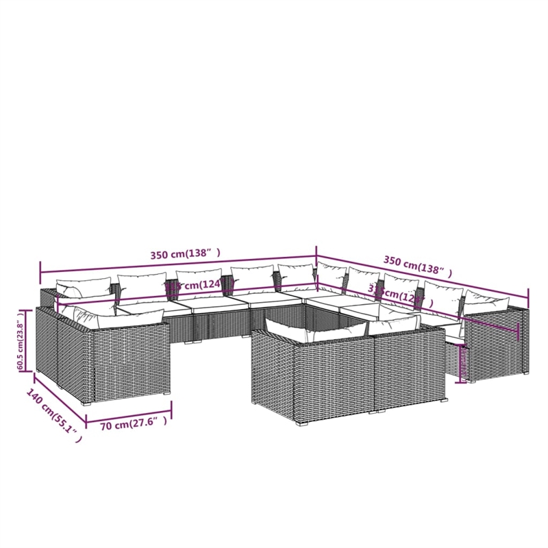 vidaXL Steel Large Garden Lounge Set in Brown