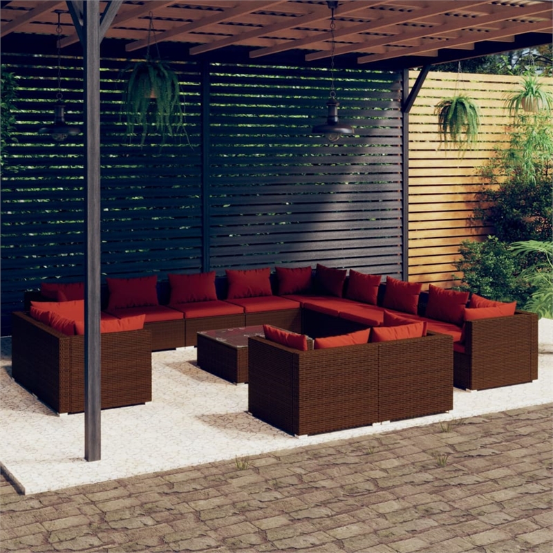 vidaXL 14 Piece Steel Garden Lounge Set in Red/Brown