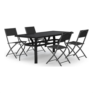vidaXL 5 Piece Steel Small Dining Set in Black/Gray