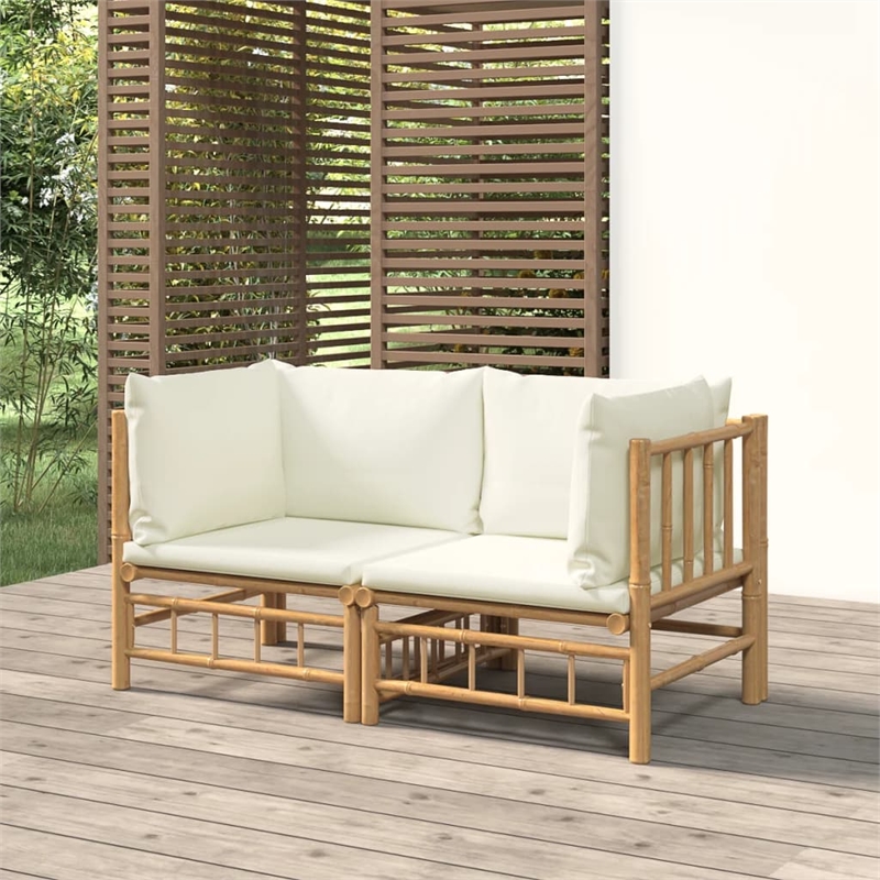 vidaXL Bamboo Sofa in White/Cream/Natural
