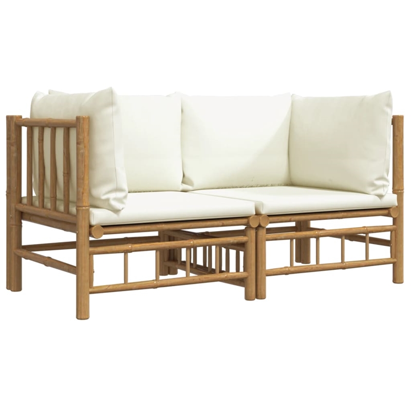 vidaXL Bamboo Sofa in White/Cream/Natural