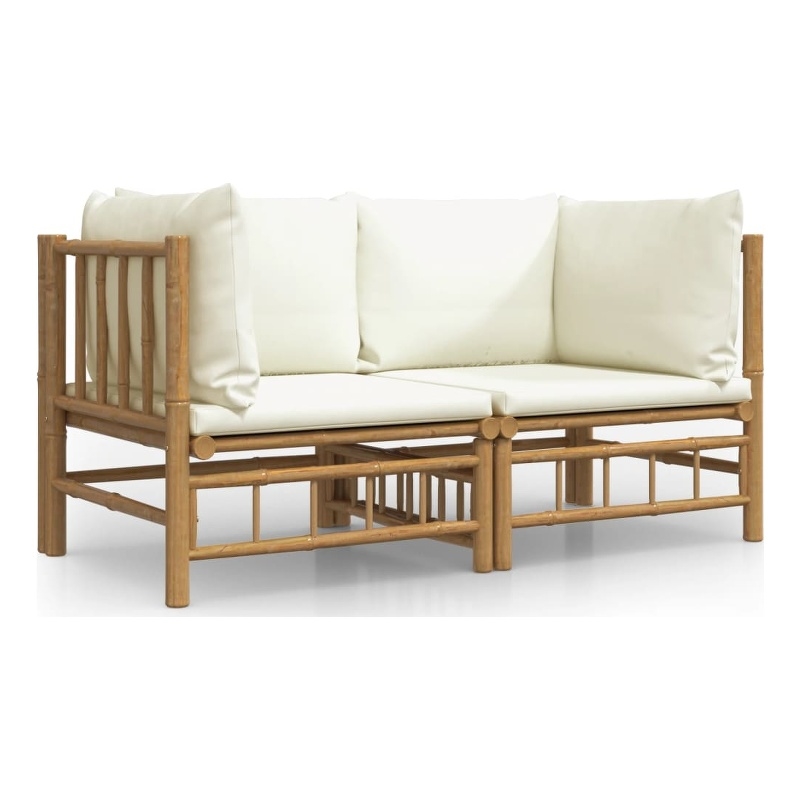 vidaXL Bamboo Sofa in White/Cream/Natural