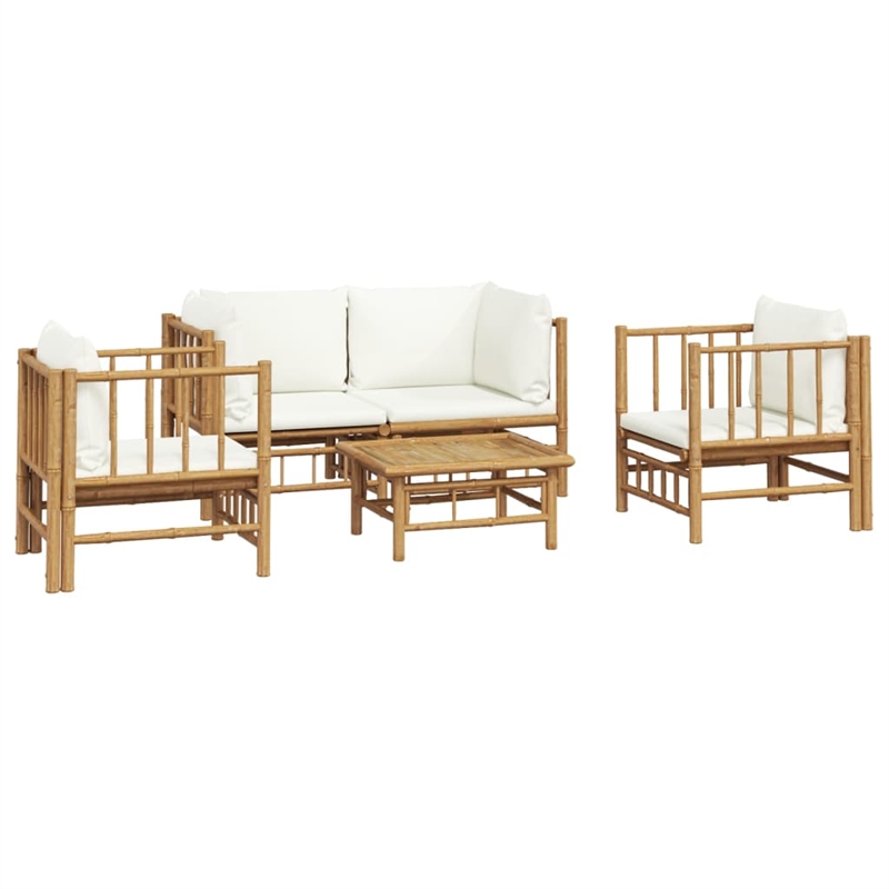 vidaXL 5 Piece Bamboo Small Garden Lounge Set in White/Cream