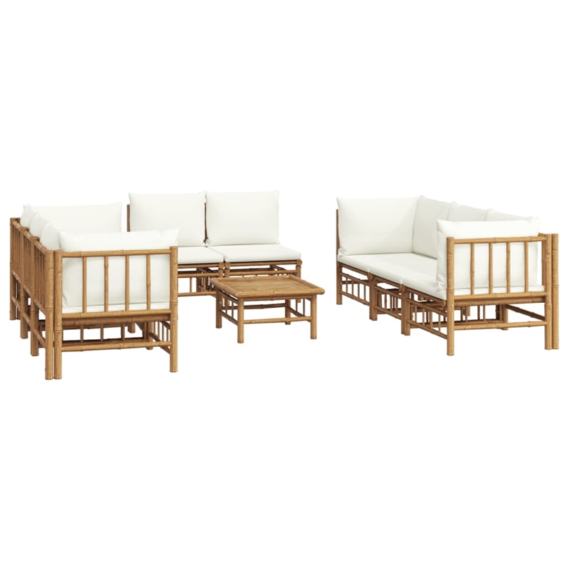 vidaXL 9 Piece Bamboo Large Garden Lounge Set in White/Cream