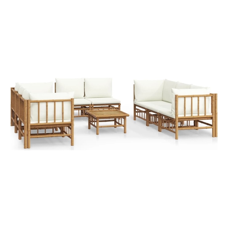 vidaXL 9 Piece Bamboo Large Garden Lounge Set in White/Cream