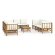 vidaXL 9 Piece Bamboo Large Garden Lounge Set in White/Cream