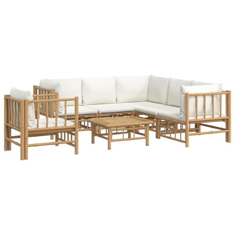 vidaXL 7 Piece Bamboo Large Garden Lounge Set in White/Cream