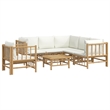 vidaXL 7 Piece Bamboo Large Garden Lounge Set in White/Cream
