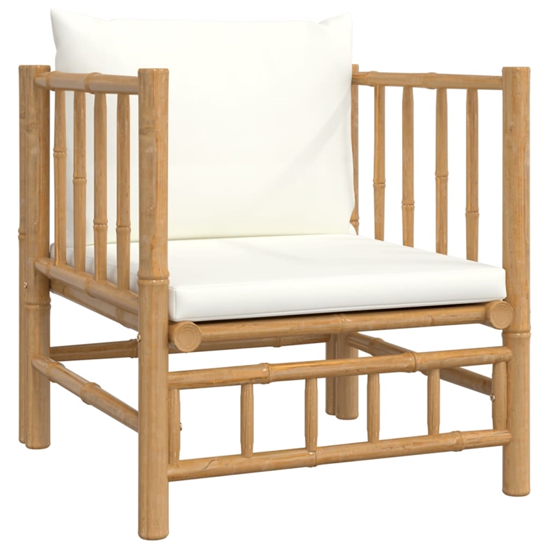 vidaXL 7 Piece Bamboo Large Garden Lounge Set in White/Cream