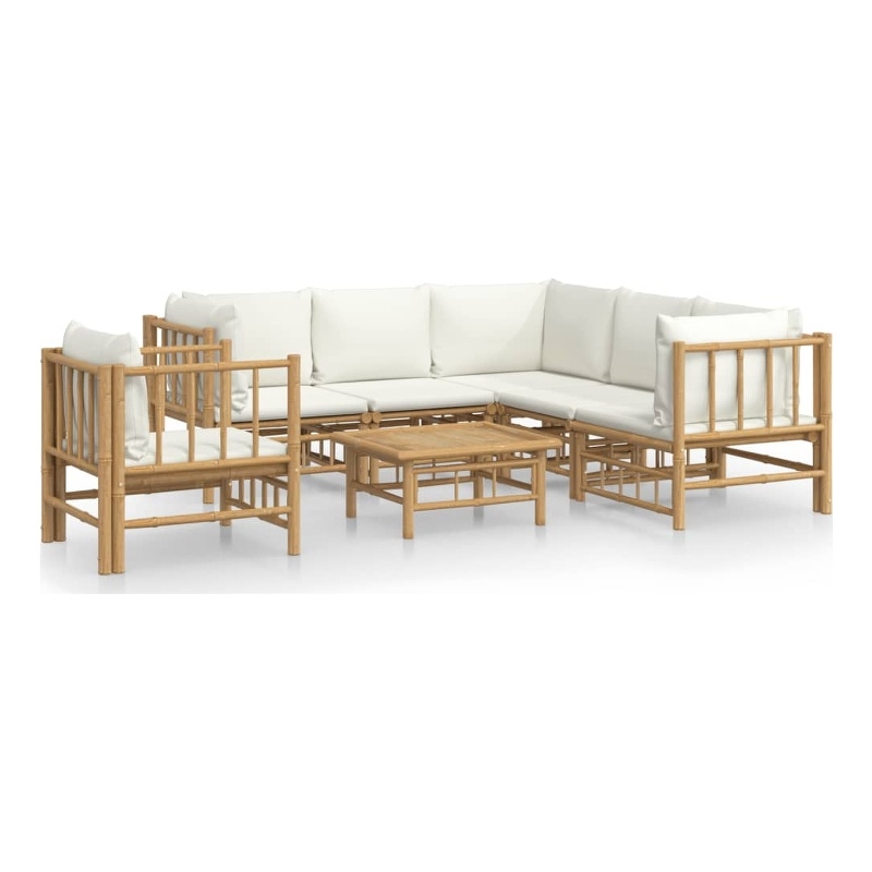 vidaXL 7 Piece Bamboo Large Garden Lounge Set in White/Cream