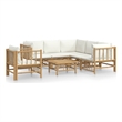 vidaXL 7 Piece Bamboo Large Garden Lounge Set in White/Cream