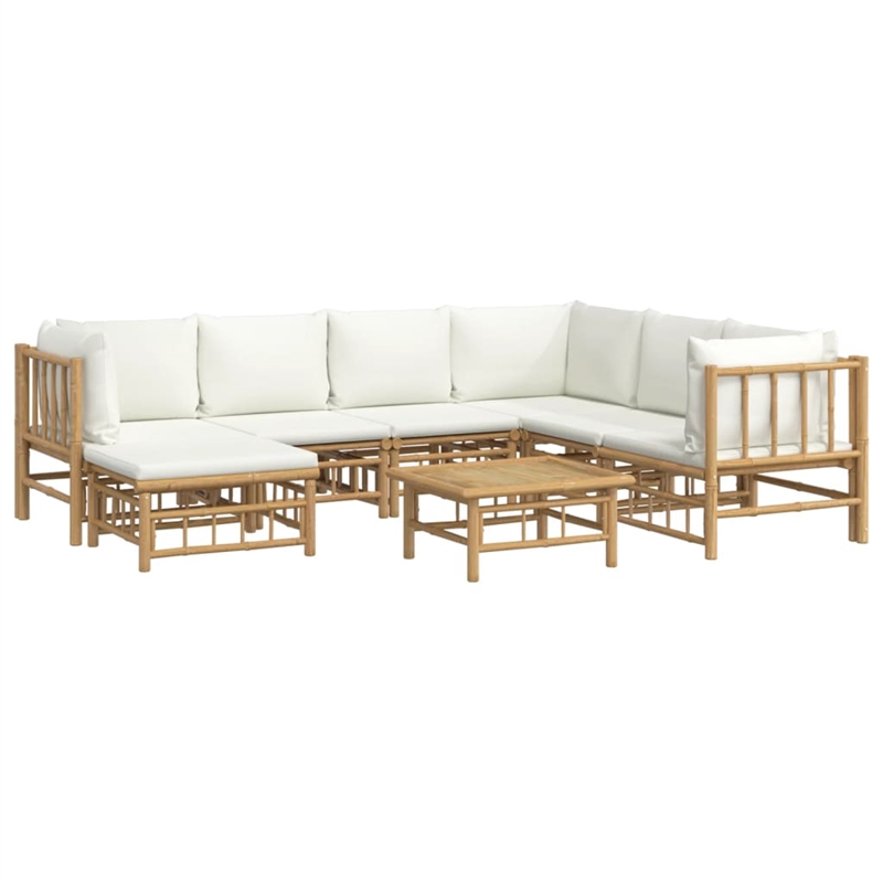 vidaXL Bamboo Garden Lounge Set in White/Cream