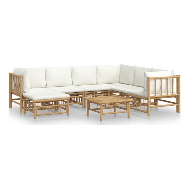 vidaXL Bamboo Garden Lounge Set in White/Cream