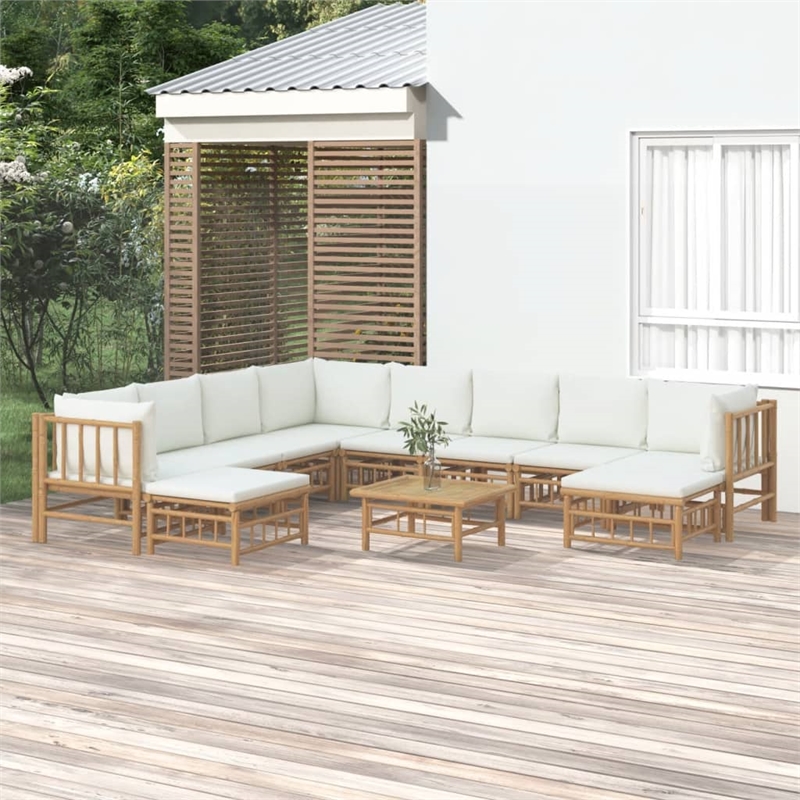 vidaXL Bamboo Large Garden Lounge Set in White/Cream