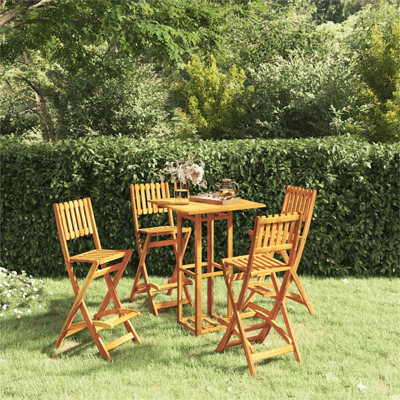 vidaXL 5 Piece Solid Acacia Wood Standard Bar Set in Natural
