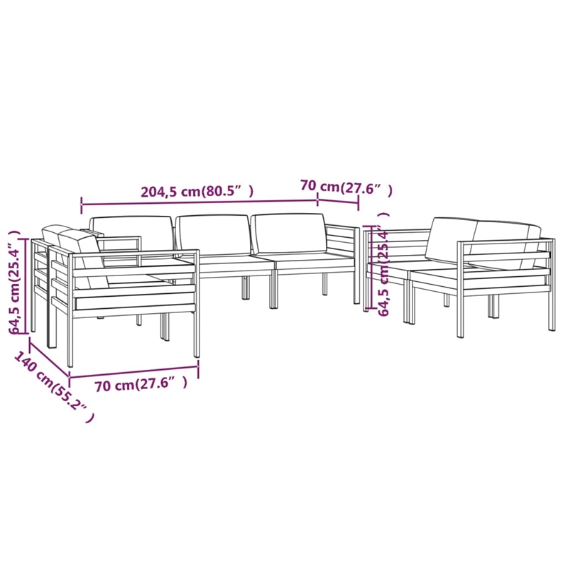 vidaXL 7 Piece Aluminum Garden Lounge Set in Anthracite