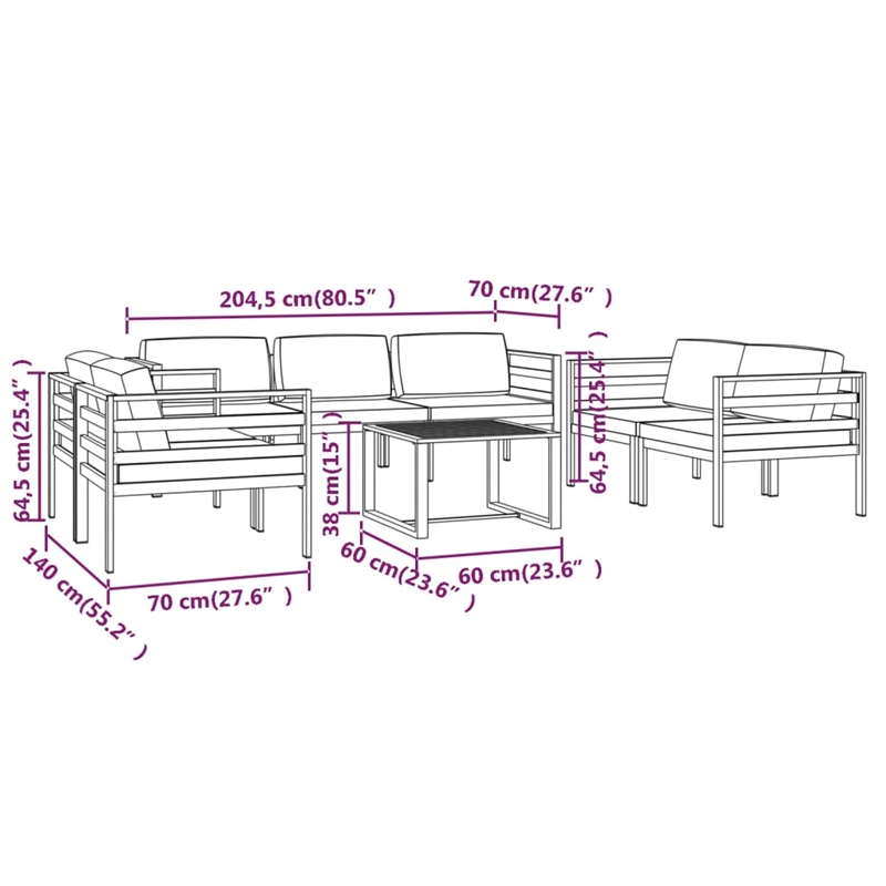 vidaXL 8 Piece Aluminum Garden Lounge Set in Anthracite