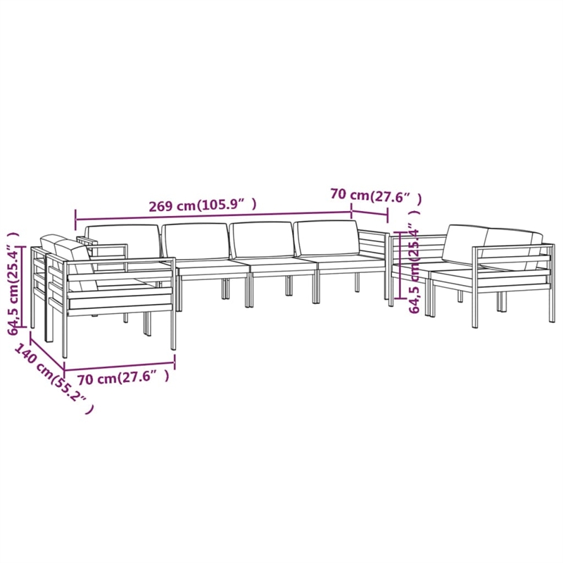vidaXL 8 Piece Aluminum Large Garden Lounge Set in Anthracite