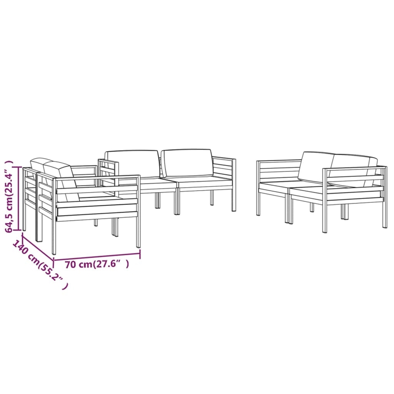 vidaXL 6 Piece Aluminum Large Garden Lounge Set in Anthracite