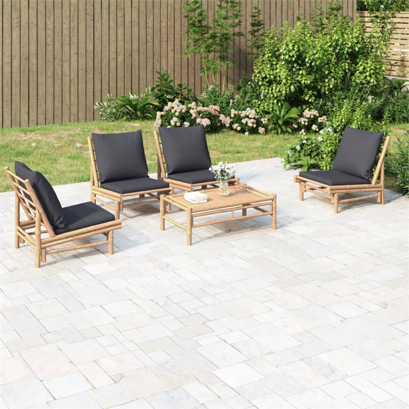vidaXL Bamboo Garden Lounge Set in Gray/Natural
