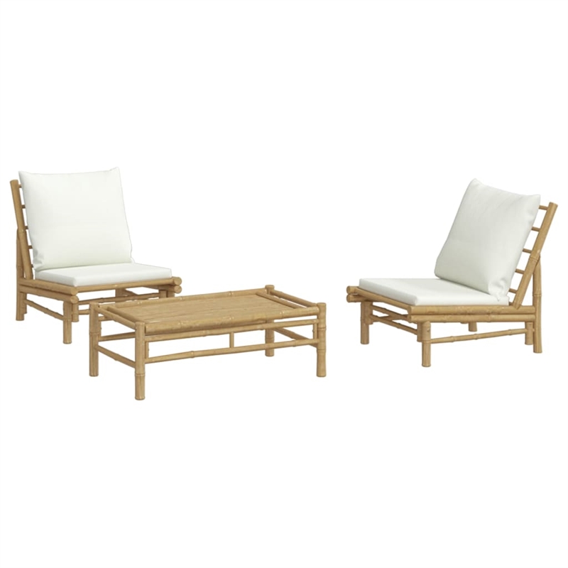 vidaXL 3 Piece Bamboo Small Garden Lounge Set in White/Cream