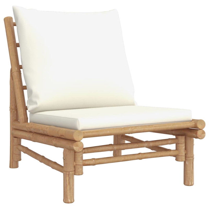 vidaXL 3 Piece Bamboo Small Garden Lounge Set in White/Cream