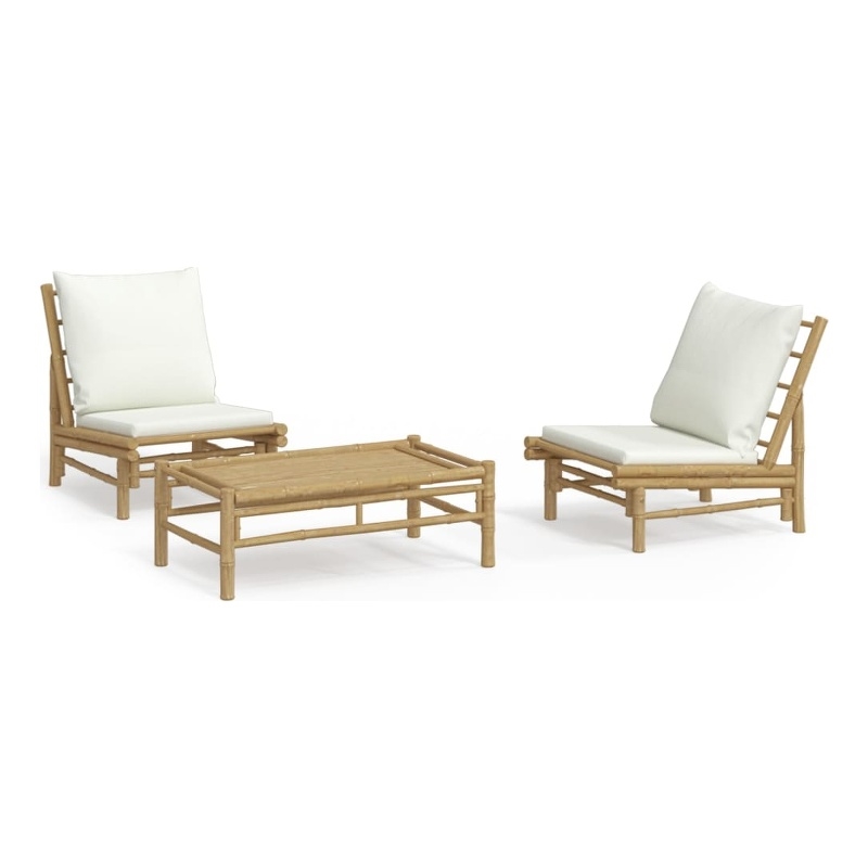 vidaXL 3 Piece Bamboo Small Garden Lounge Set in White/Cream