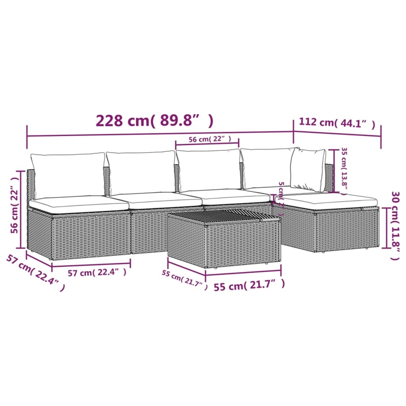 vidaXL 6 Piece Steel Garden Lounge Set in Gray