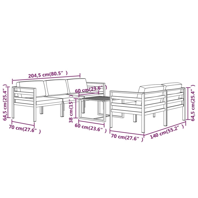 vidaXL 6 Piece Aluminum Standard Garden Lounge Set in Anthracite