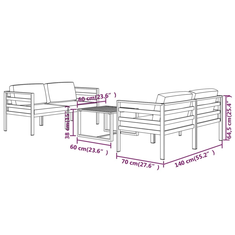 vidaXL 5 Piece Medium Lounge Set in Anthracite