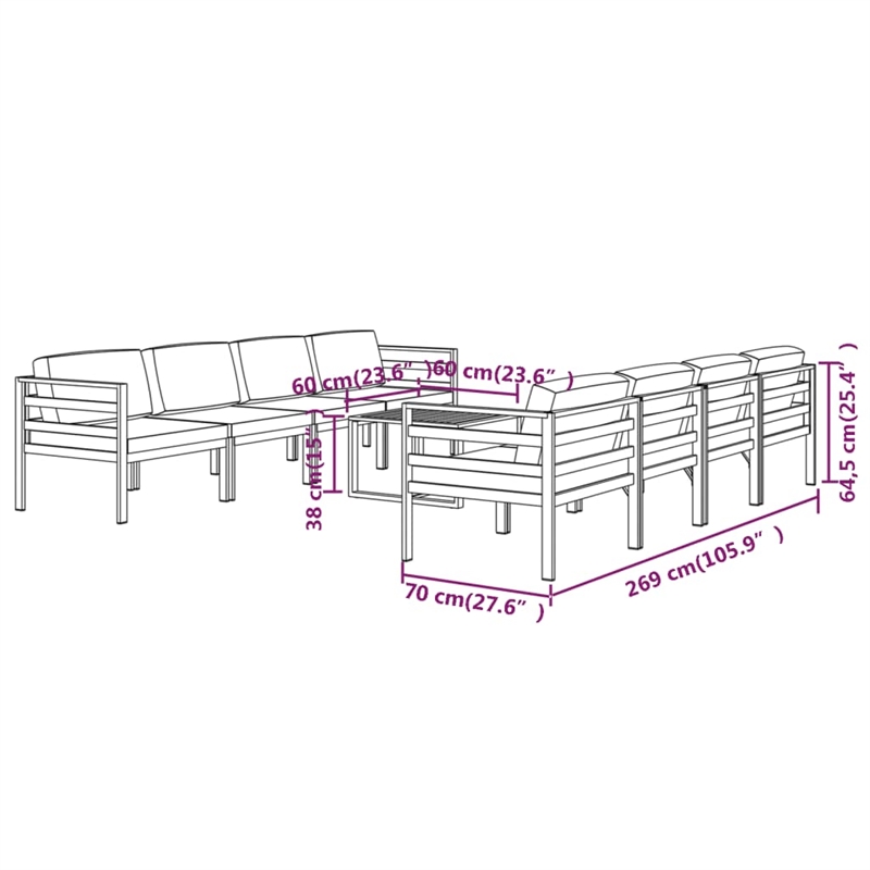 vidaXL 9 Piece Aluminum Garden Lounge Set in Anthracite