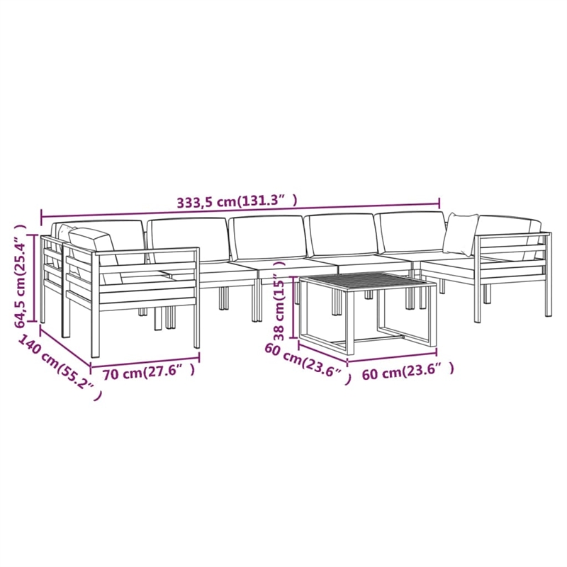 vidaXL 8 Piece Aluminum Garden Lounge Set in Anthracite