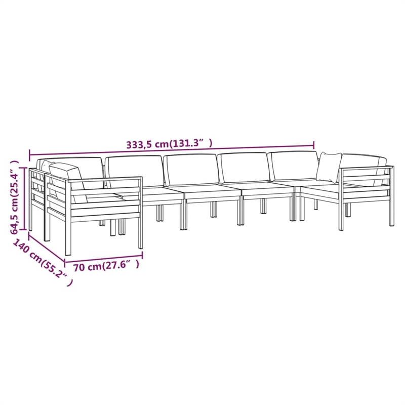 vidaXL 7 Piece Aluminum Large Garden Lounge Set in Anthracite
