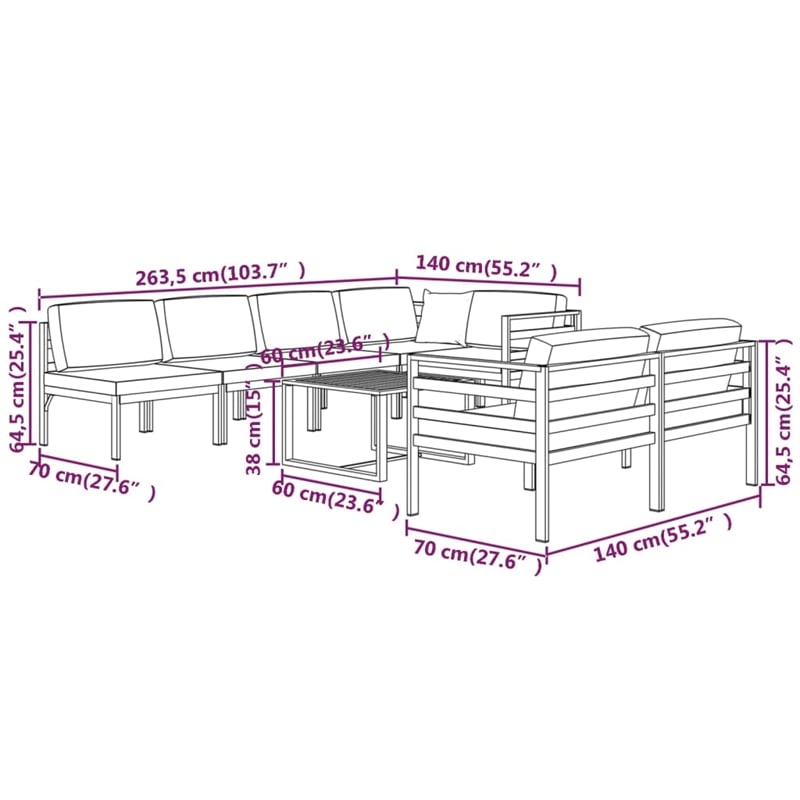 vidaXL 8 Piece Aluminum Large Garden Lounge Set in Anthracite