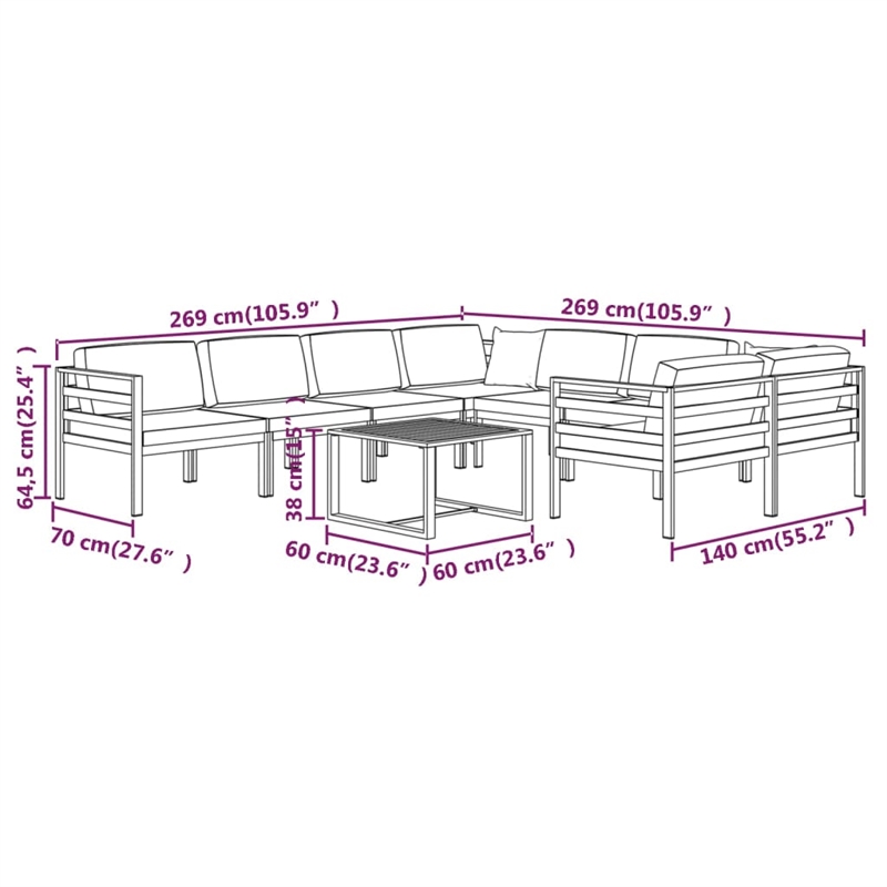 vidaXL 9 Piece Aluminum Large Garden Lounge Set in Anthracite