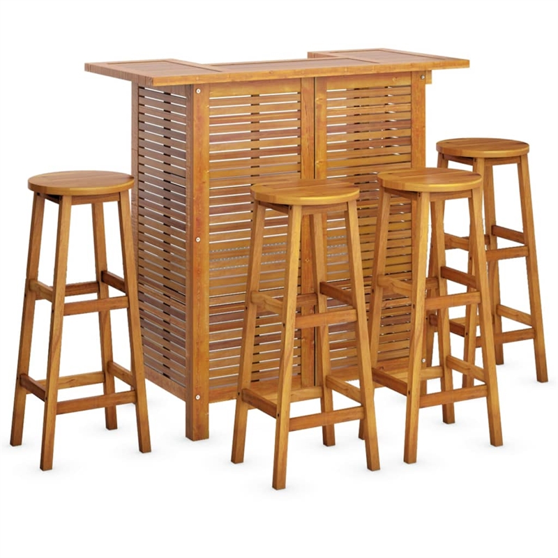 vidaXL 5 Piece Solid Acacia Wood Standard Bar Set in Natural