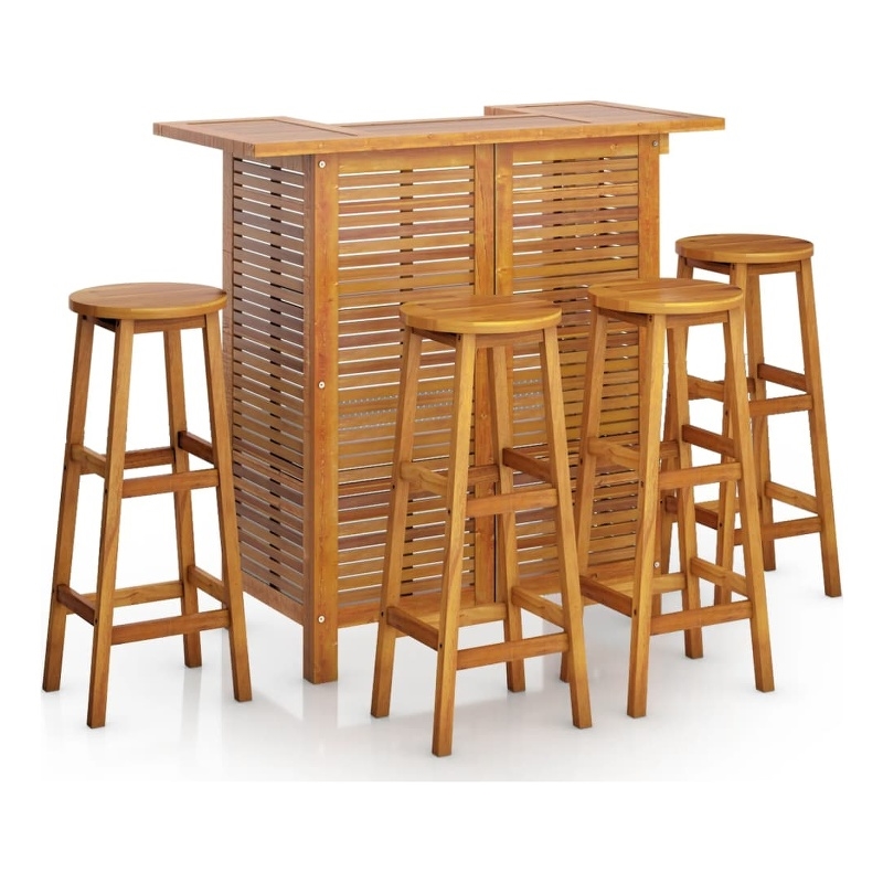 vidaXL 5 Piece Solid Acacia Wood Standard Bar Set in Natural