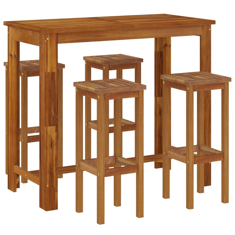 vidaXL 5 Piece Solid Acacia Wood Bar Set in Natural