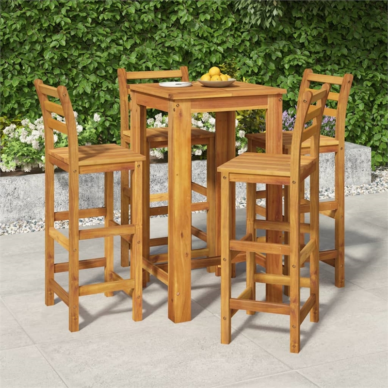 vidaXL 5 Piece Solid Acacia Wood Medium Bar Set in Natural