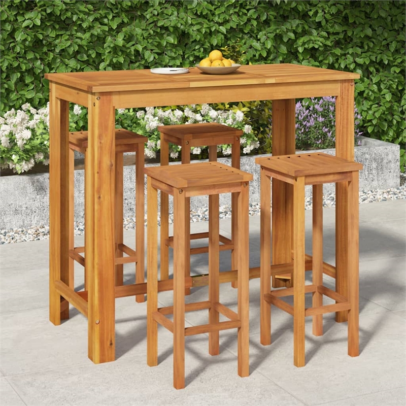 vidaXL 5 Piece Solid Acacia Wood Standard Bar Set in Natural