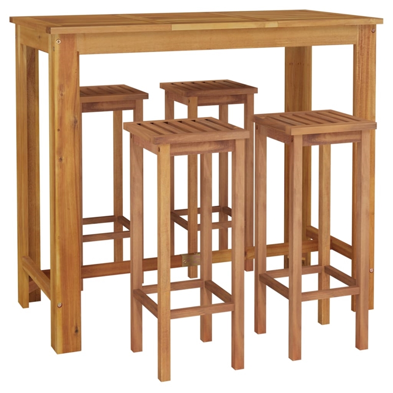 vidaXL 5 Piece Solid Acacia Wood Standard Bar Set in Natural