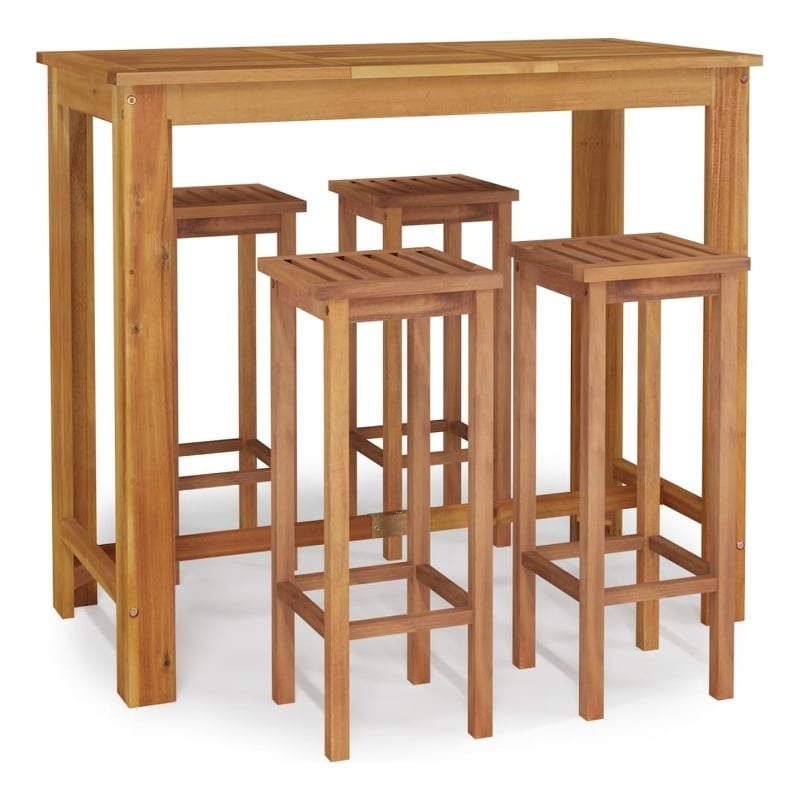 vidaXL 5 Piece Solid Acacia Wood Standard Bar Set in Natural