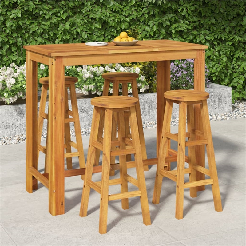 vidaXL 5 Piece Solid Acacia Wood Bar Set in Natural