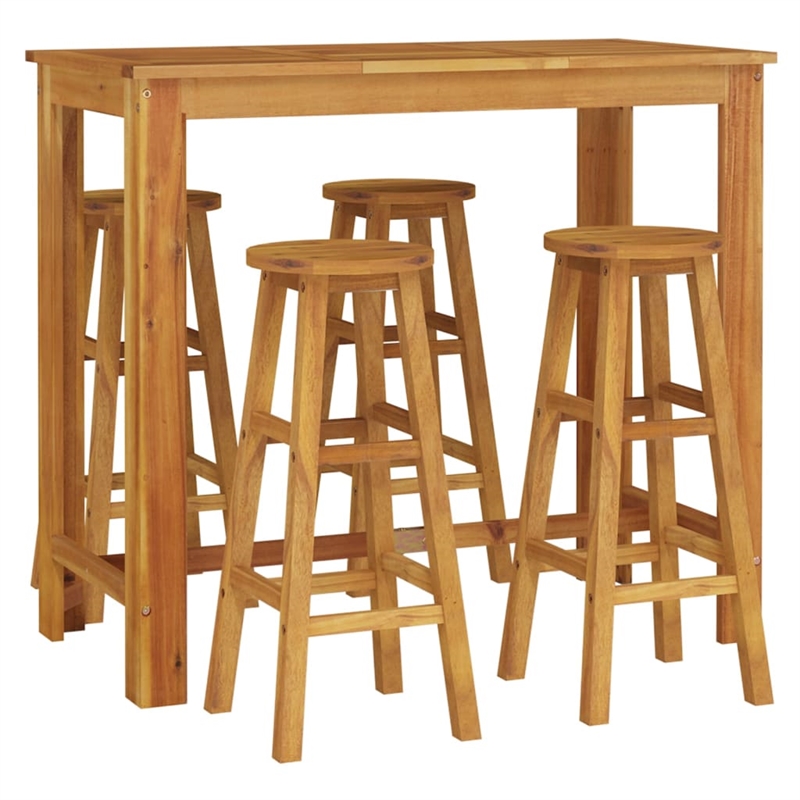 vidaXL 5 Piece Solid Acacia Wood Bar Set in Natural