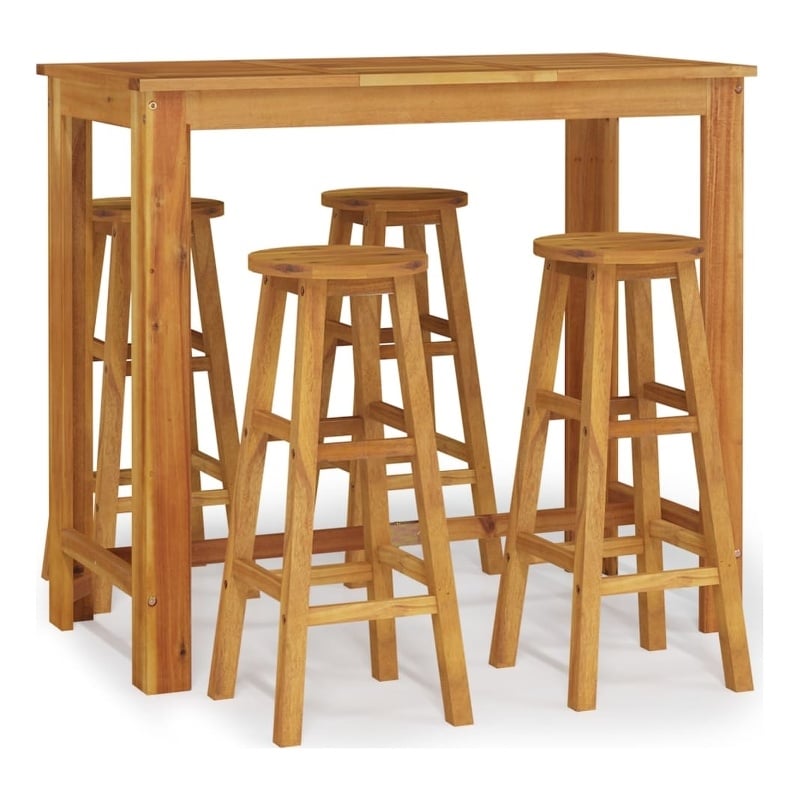 vidaXL 5 Piece Solid Acacia Wood Bar Set in Natural