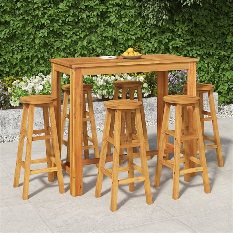 vidaXL 7 Piece Solid Acacia Wood Bar Set in Natural