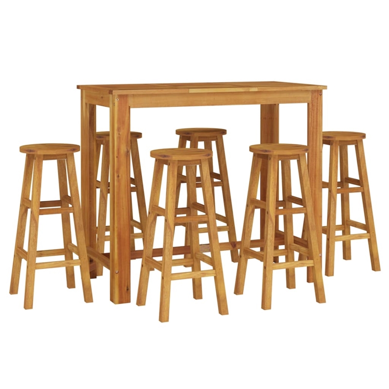 vidaXL 7 Piece Solid Acacia Wood Bar Set in Natural